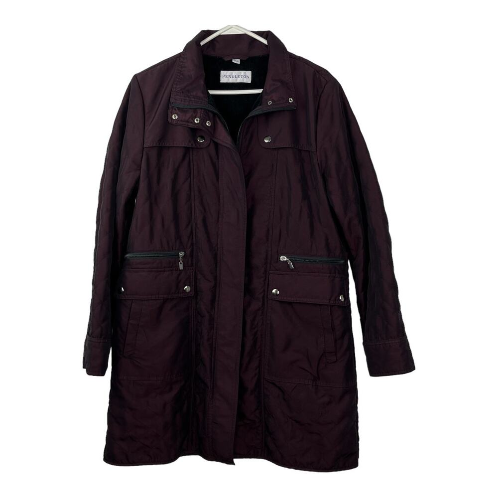 Pendleton Burgundy Car Jacket Women's Size Large Lined Zip Up Pockets Lined Cozy